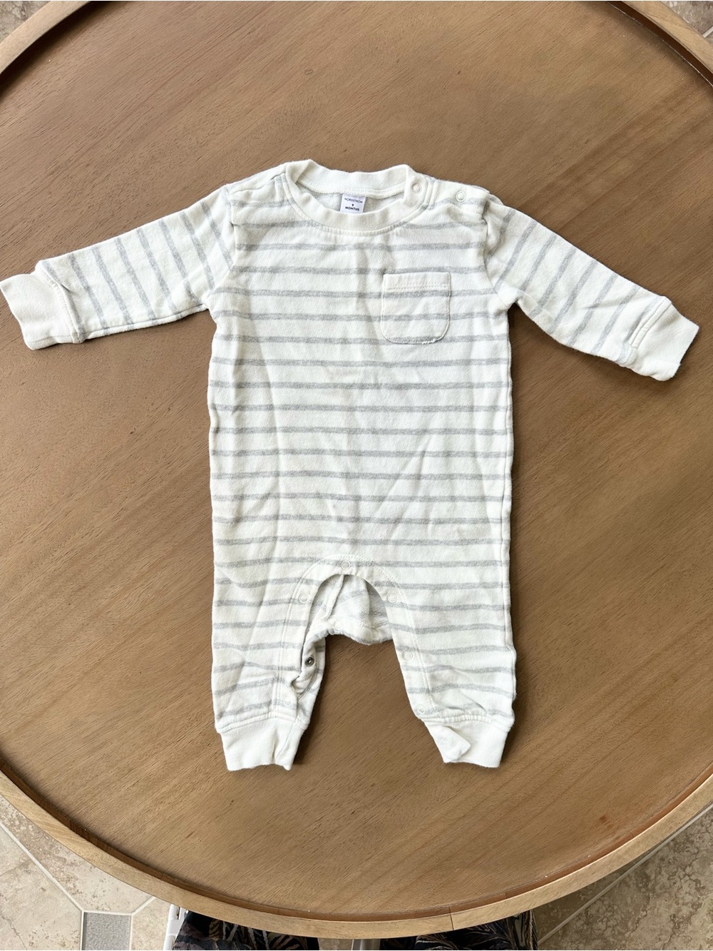 Nordstrom Baby Striped Long Sleeve Romper, Size 9M, White/Gray